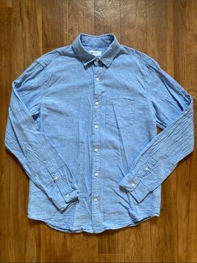 Gap Men's Light Blue Cotton/Linen blend Casual Button-Down Shirt